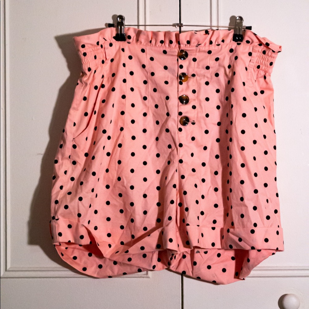 Pink Polka Dot Paper Bag Shorts